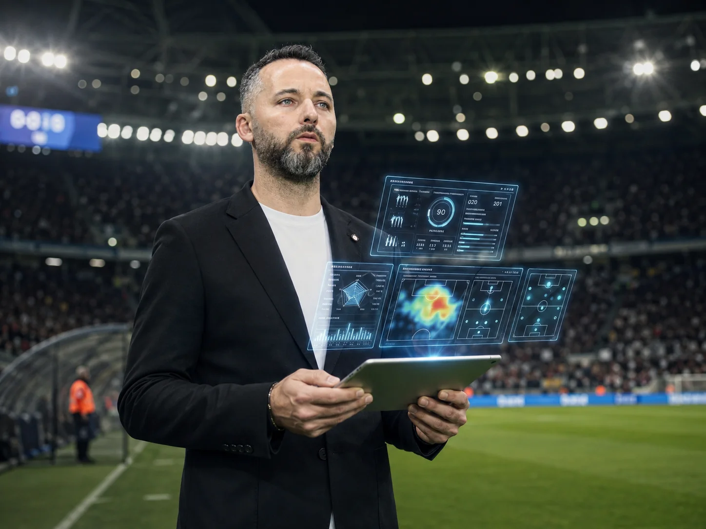 Mehmet Can Karagöz, canlı maç analizi ekranının önünde